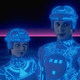 2 characters in blue suits